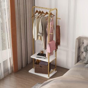 LBSLMJB Gold Metal Clothing Rack for Hanging Clothes Rack, Marble Base Heavy Duty Garment Racks for Organizer Hanging Clothes, Coats, Bag, Skirts, Shirts