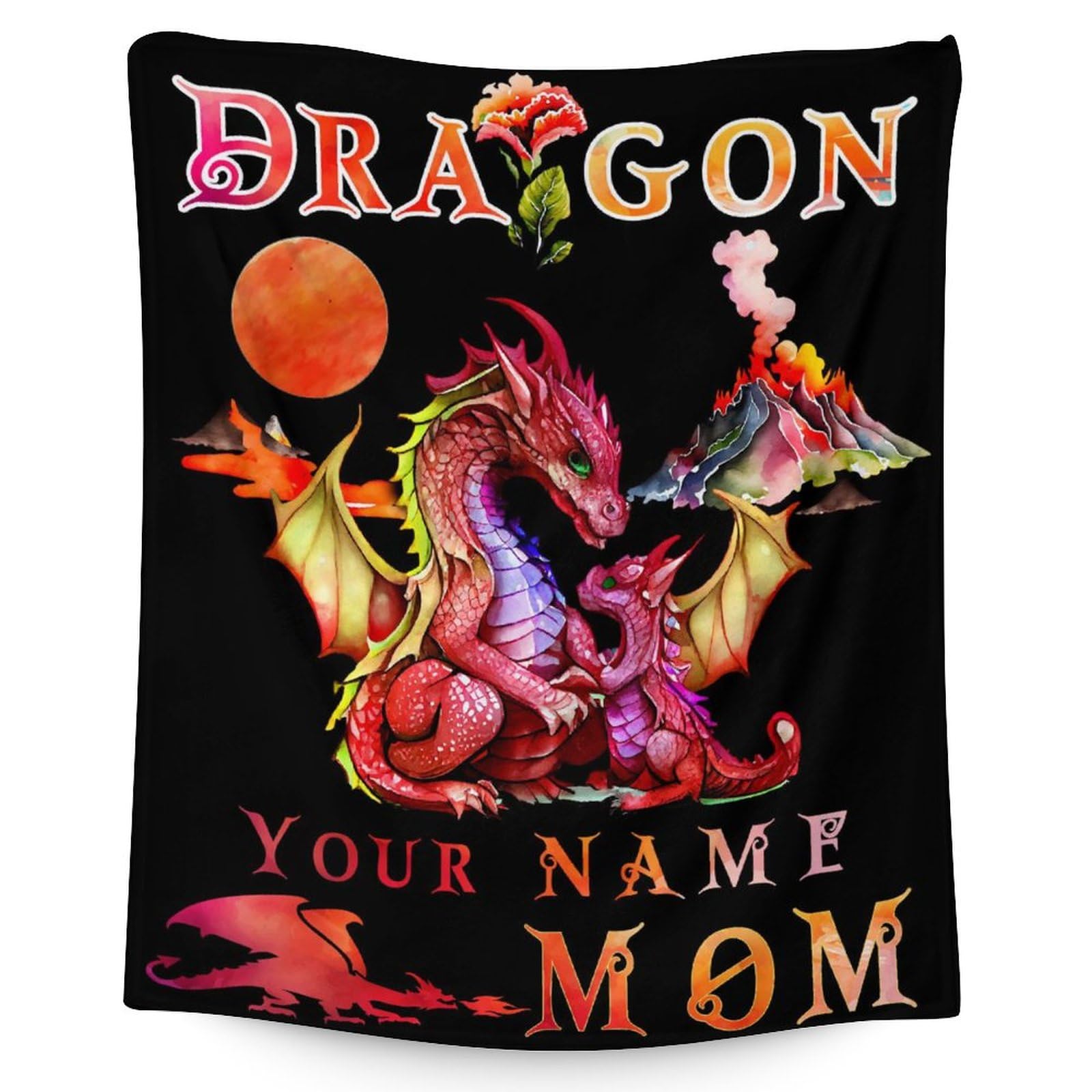 Personalized Dragon Throw Blanket with Name- Soft, Fuzzy & Warm- 60x80 Inches Lap Size Blanket for Couch, Office - Red Cute Throw Gift for Girls, Boys