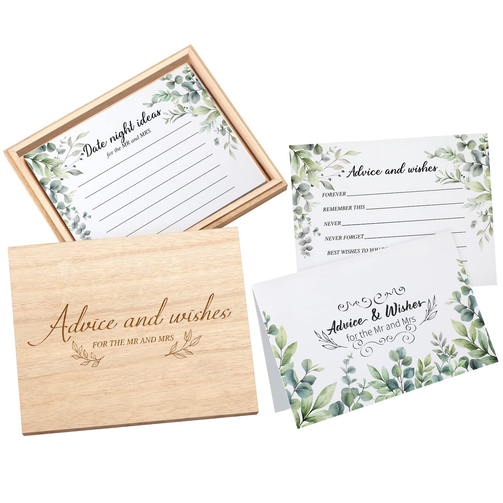 Ctosree 50 Pcs Advice and Wishes Card for The New Mr and Mrs Wedding Advice Card for Bridal Shower with 1 Advice Card Box Reception Guest Book for Bride Groom Newlywed Engagement Party Decoration