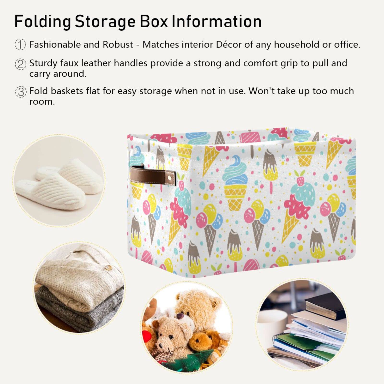 ALAZA Polka Dots Ice Cream Foldable Storage Box Storage Basket Organizer Bins with Handles for Shelf Closet Living Room Bedroom Home Office 1 Pack