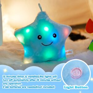 WEWILL 9'' LED Twinkle Star Soft Plush Pillow Toys Glowing Stuffed Star Light up Pillow Plush with Colorful Night Lights Birthday Valentines Day Gift for Toddler Kids(Blue)