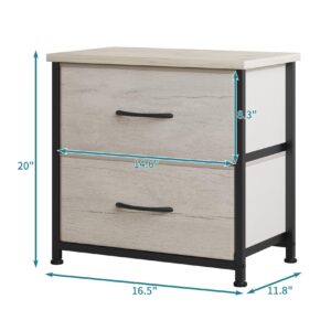 LUMTOK Greige Nightstand with Drawer, 2 Drawers Dresser for Bedroom, Small Night Stand and Dressers Sets with 2 Fabric Drawers, End Table with Drawer for Living Room, College Dorm (1PCS)