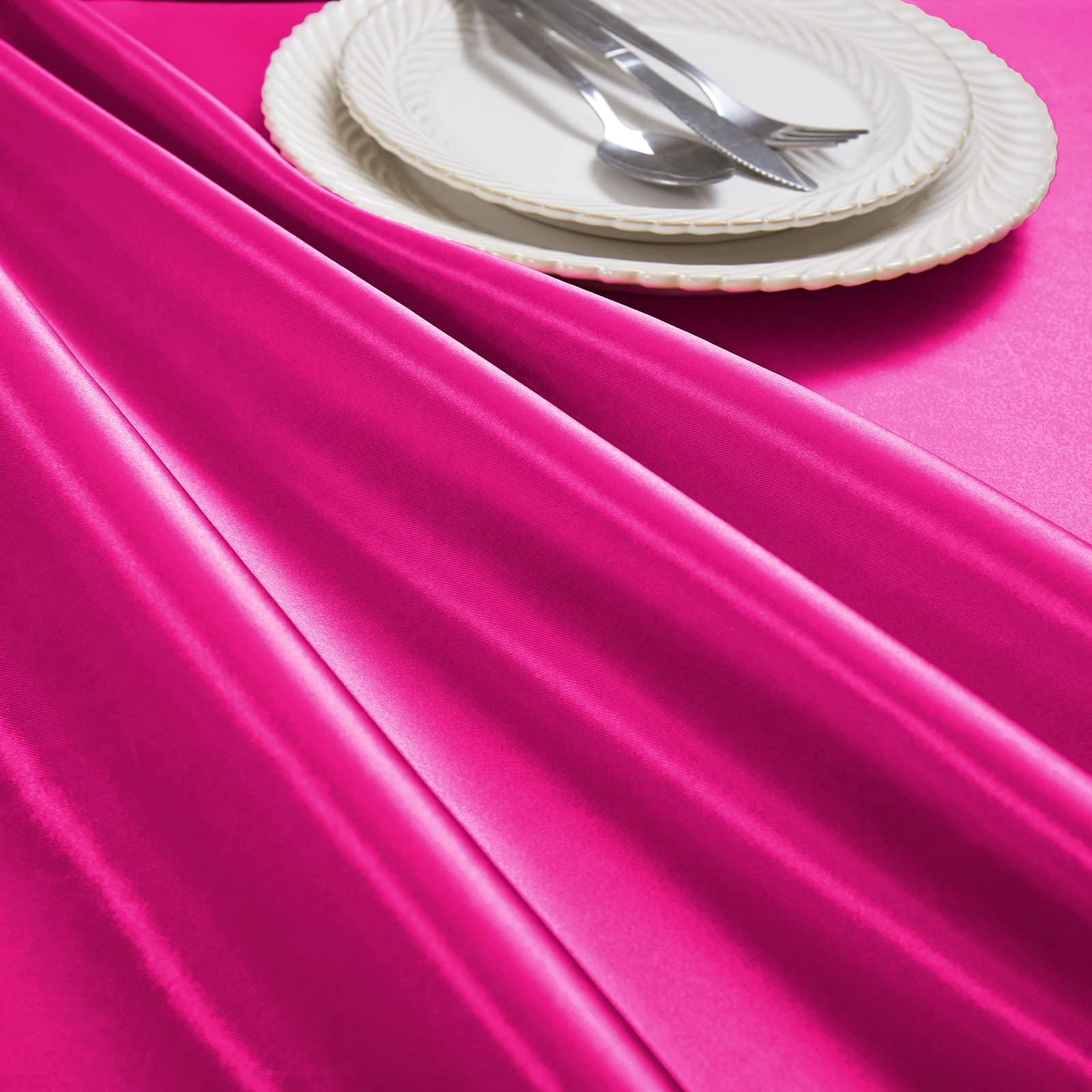 Cobedzy 1 Pack Hot Pink Satin Tablecloth, 58 x 102 Inches Rectangle Satin Table Cover,Smooth Fabric Satin Table Cloths,Luxury Silk Tablecloth for Party Wedding Dinner Restaurant