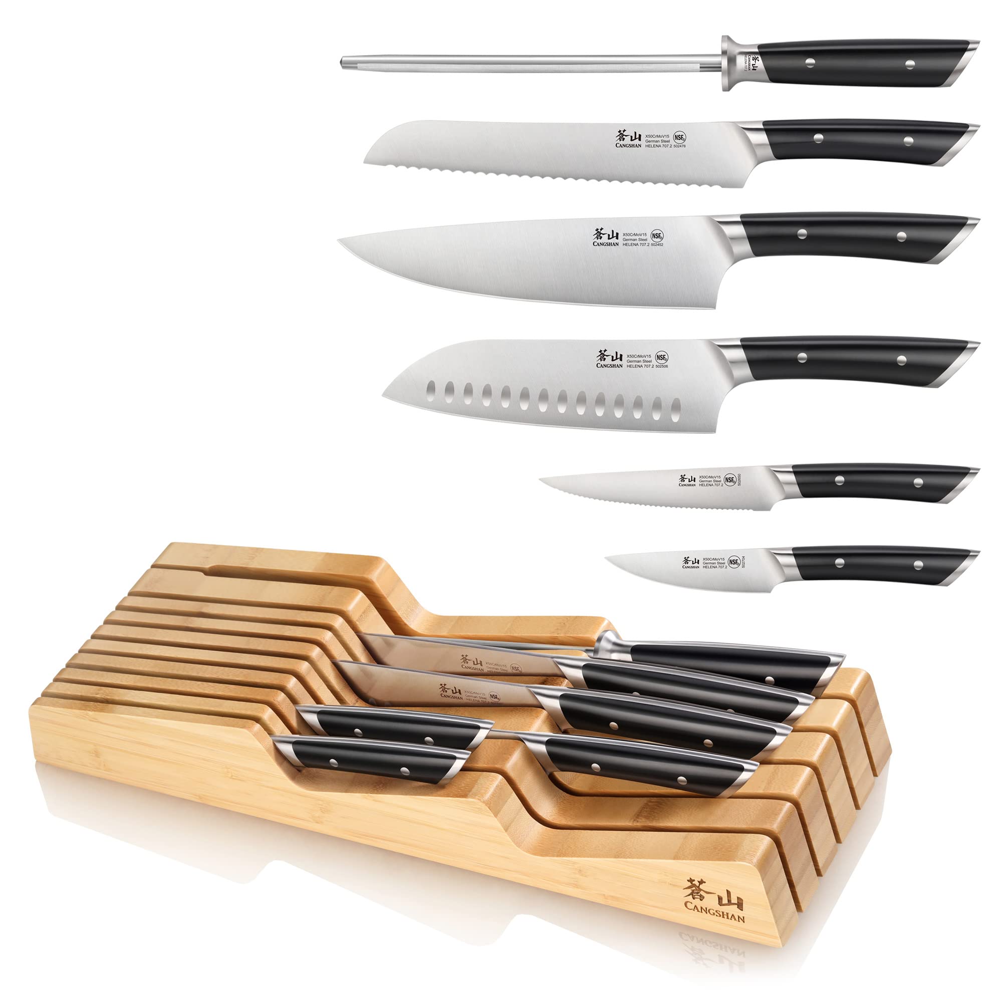 Cangshan HELENA Series German Steel Forged BBQ Knife Set (Black, 8-Piece In-Drawer Set)