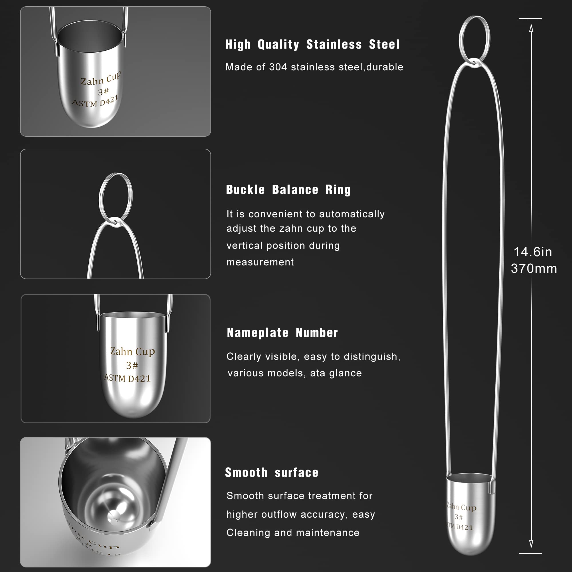 Viscosity Cup No. 3 Zahn Cup, 3 Viscometer Dip Type 44ml Viscosity Cup for Paint Sprayer, Stainless Steel Flow Cup for Oil Paint Finishes Honey Sauce