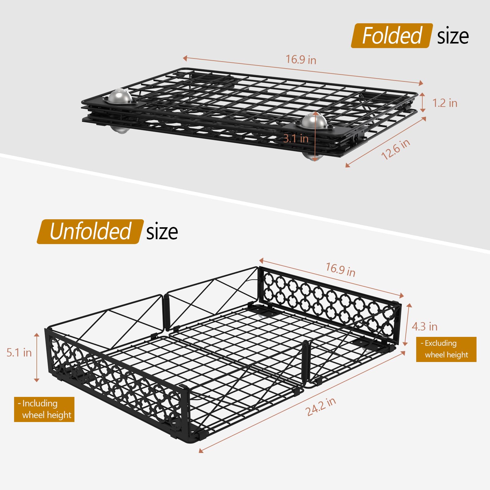 NADAMOO Under Bed Storage with Wheels, 2 Pack Rolling Under Bed Storage Containers，Foldable Metal Under the Bed Organizer Bins for Bedroom Clothes Shoes Blankets