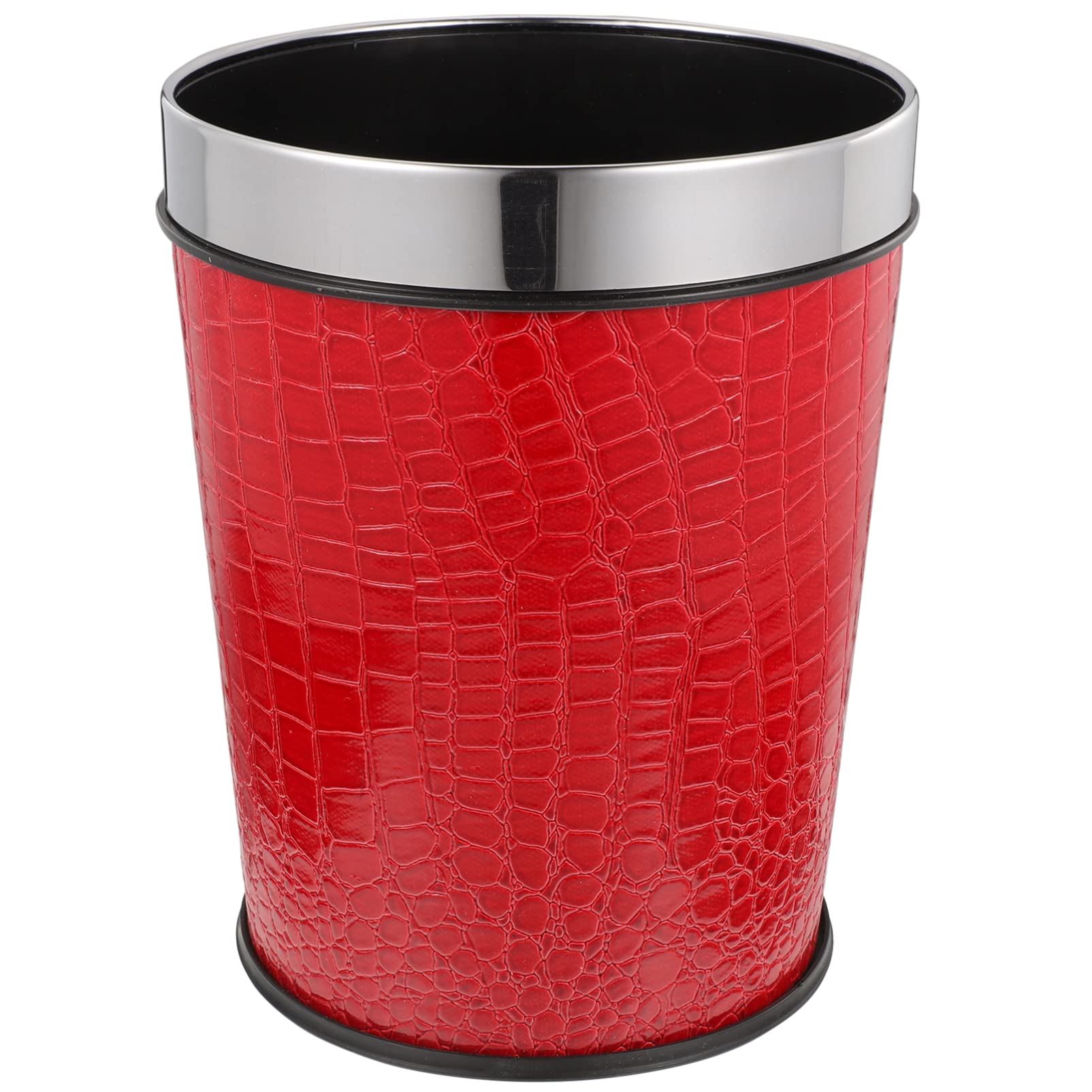 STOBOK Red Leather Trash Can, Open-Top, 11" x 11" x 11"