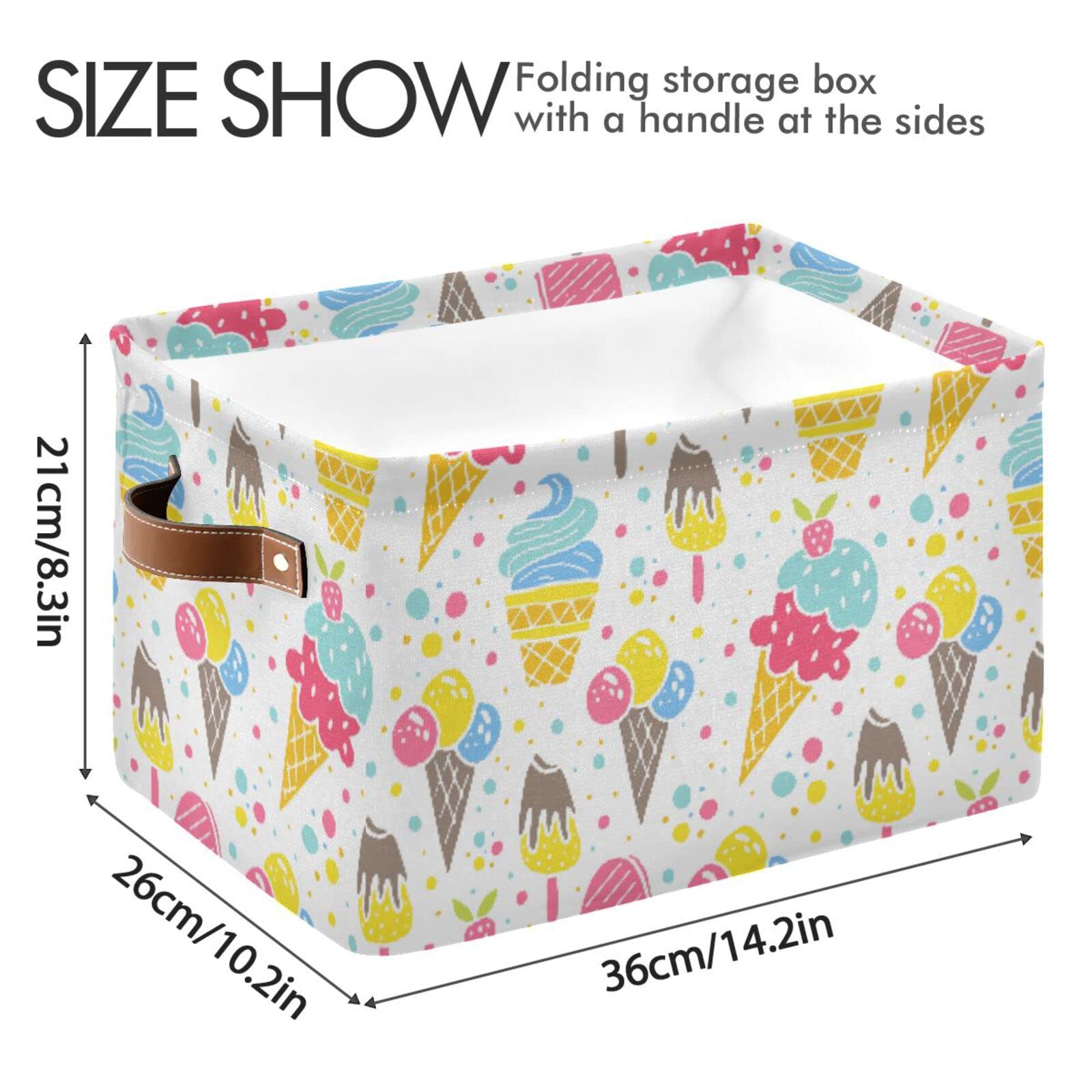 ALAZA Polka Dots Ice Cream Foldable Storage Box Storage Basket Organizer Bins with Handles for Shelf Closet Living Room Bedroom Home Office 1 Pack