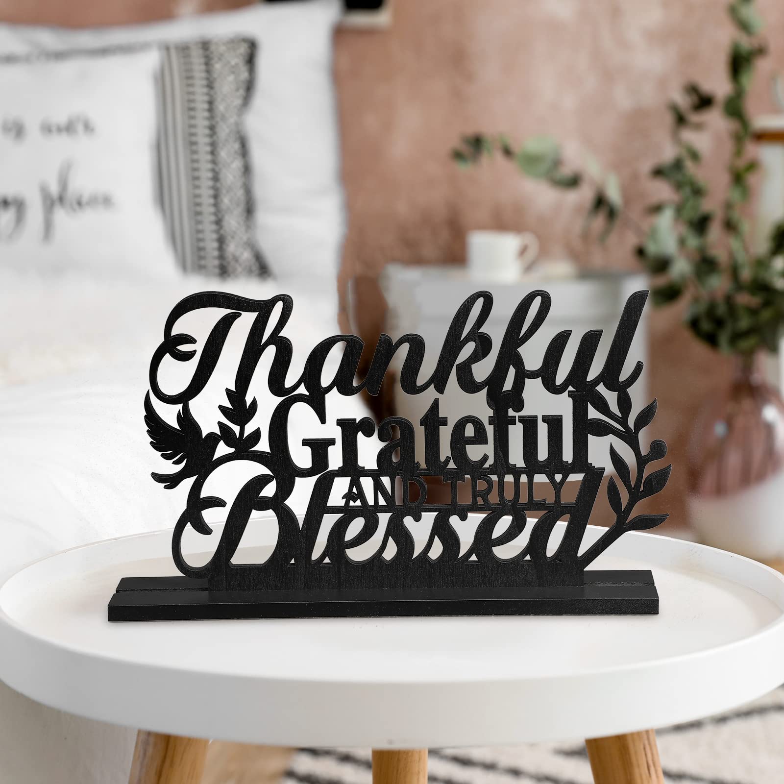 Geetery Inspirational Table Art Thankful Grateful and Truly Blessed Wooden Sign Inspirational Home Table Decoration Motivational Table Centerpieces for Home Kitchen Office Faith Gifts