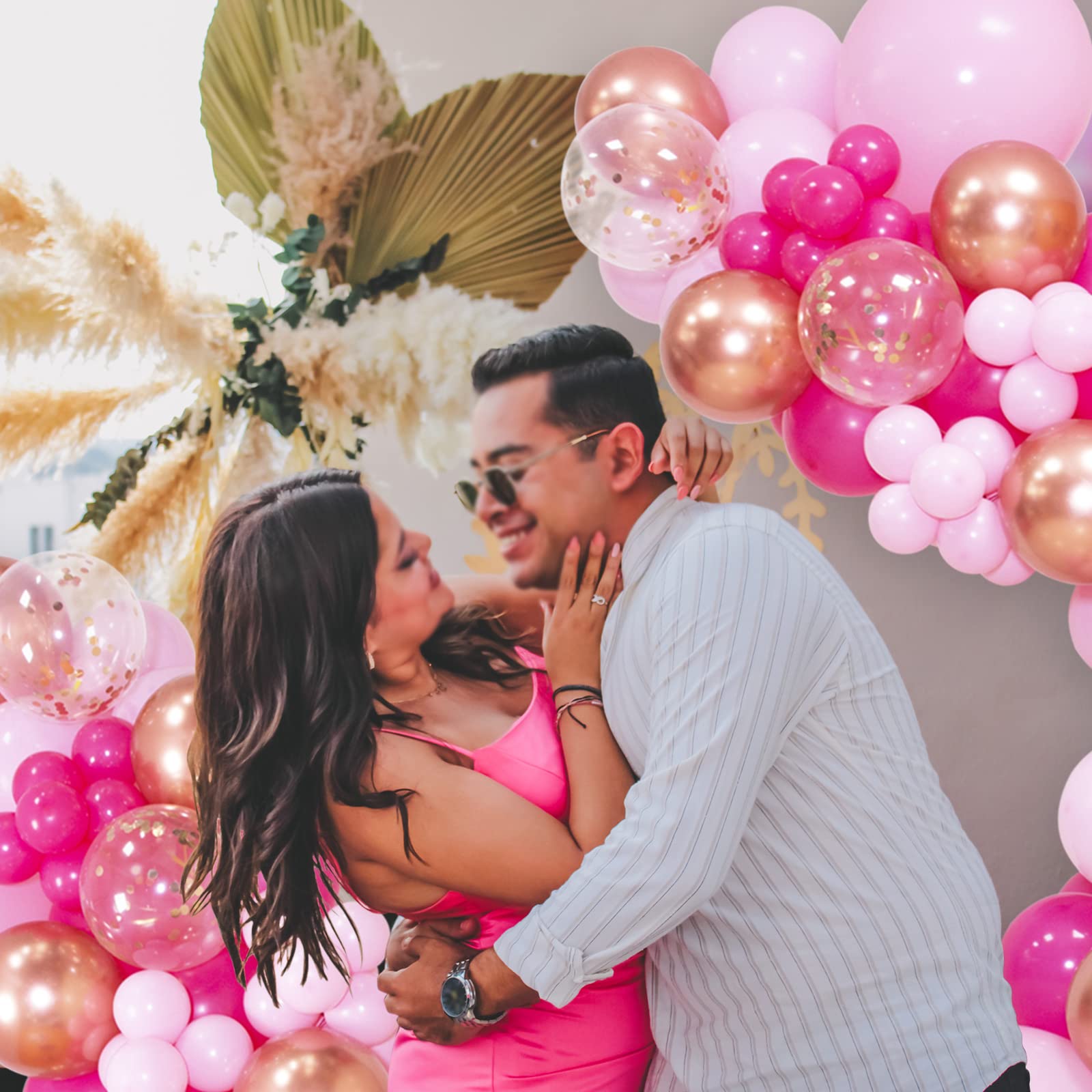 Pink Balloon Arch Garland Kit142 Pcs, Pink Balloon Garland Kit Metallic Rose Gold Confetti Balloons for Birthday Wedding valentines day Party Decorations.