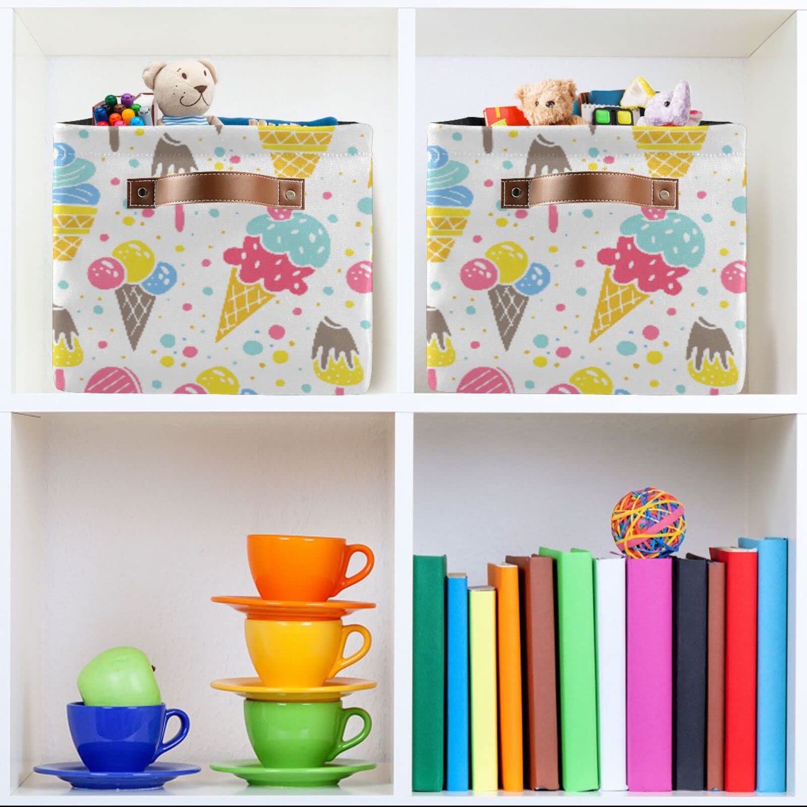 ALAZA Polka Dots Ice Cream Foldable Storage Box Storage Basket Organizer Bins with Handles for Shelf Closet Living Room Bedroom Home Office 1 Pack