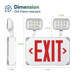 FREELICHT 2 Pack Waterproof IP65 Exit Sign with Emergency Lights, Two LED Adjustable Head Emergency Exit Light with Battery, Exit Sign for Business