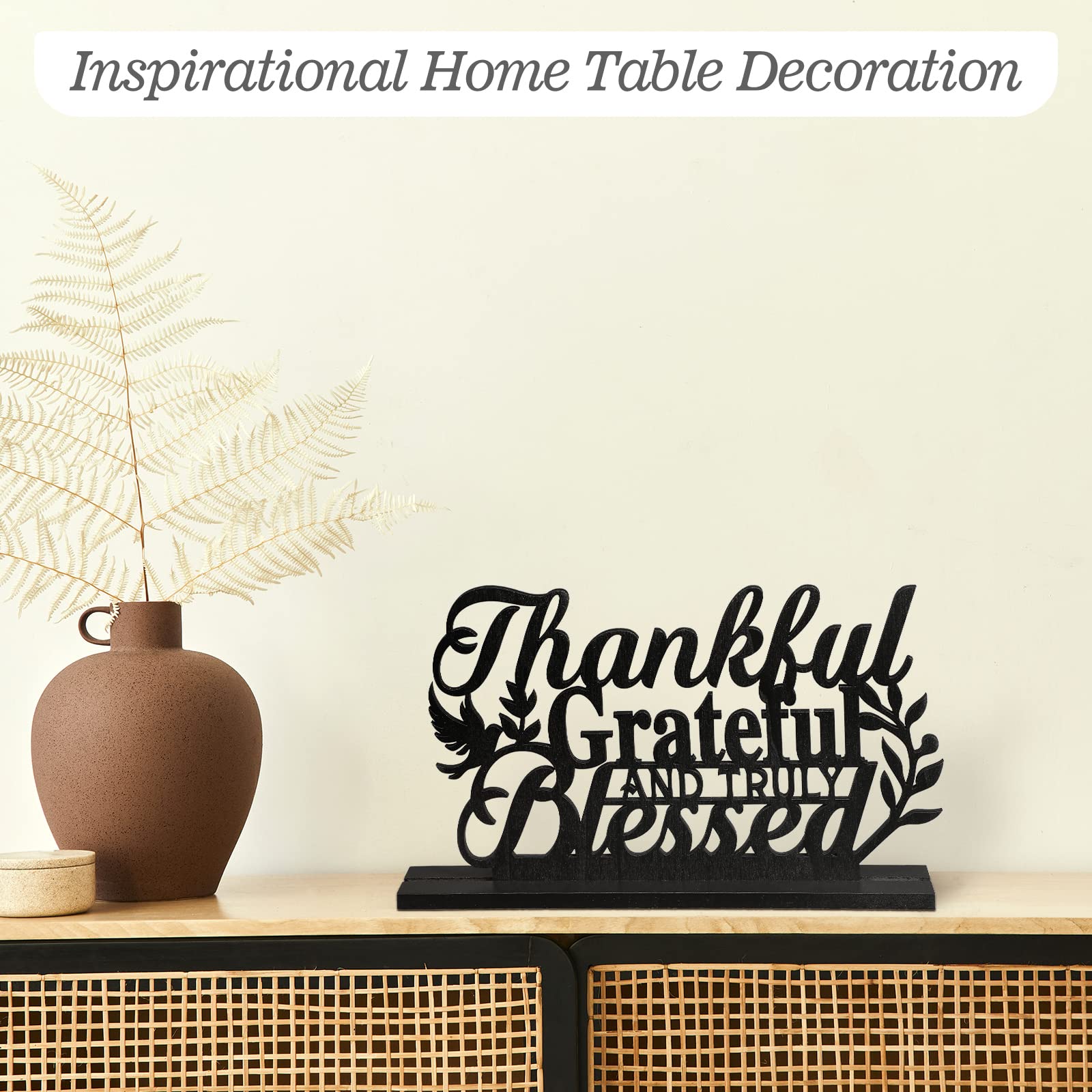 Geetery Inspirational Table Art Thankful Grateful and Truly Blessed Wooden Sign Inspirational Home Table Decoration Motivational Table Centerpieces for Home Kitchen Office Faith Gifts