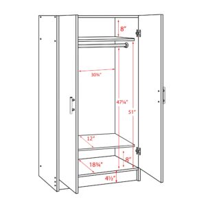 Prepac Elite 2 Door Wardrobe Cabinet, 32" W x 65" H x 20" D, White & Elite 2 Door Standing Storage Cabinet, 16" D x 32" W x 65" H, White