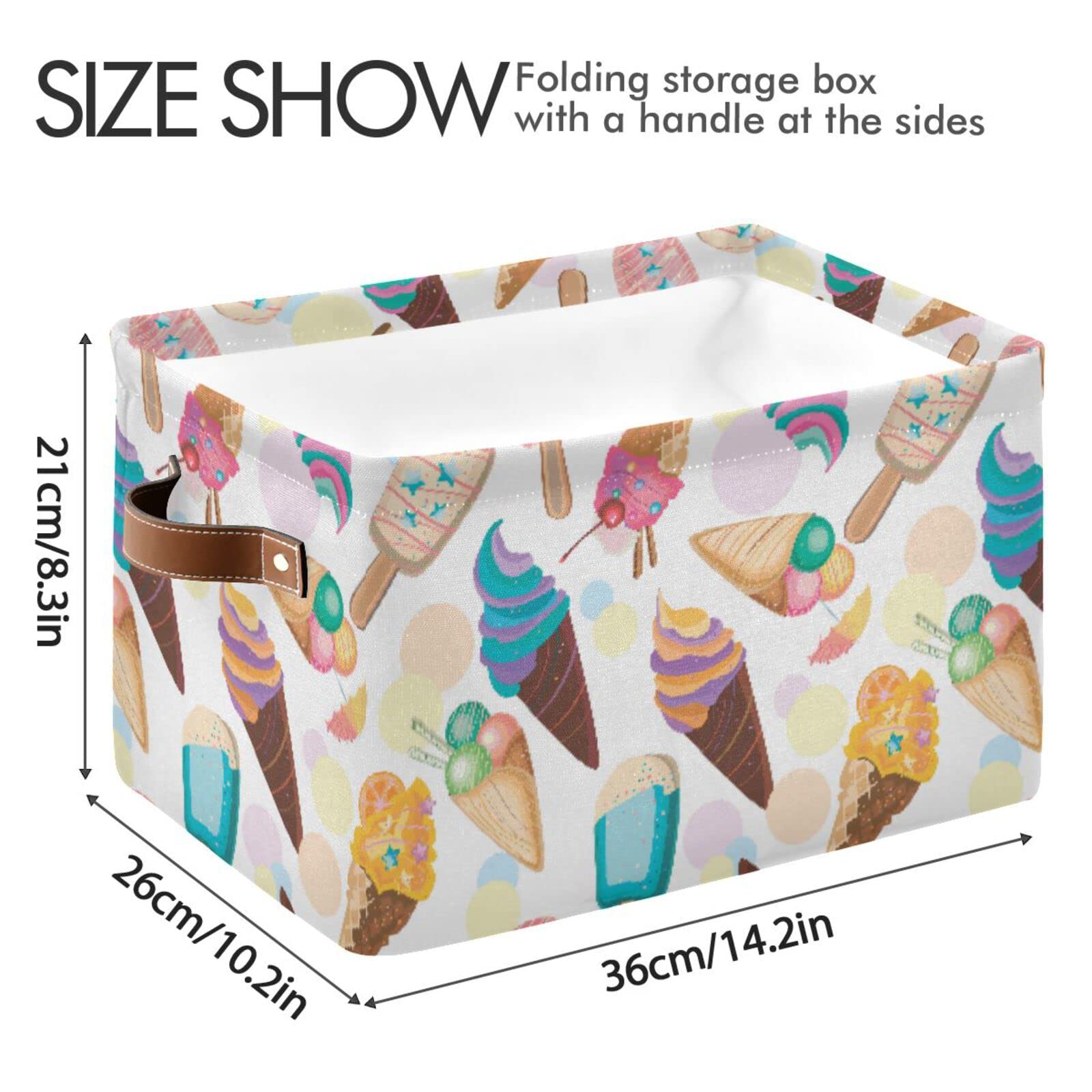 ALAZA Sweet Ice Cream White Foldable Storage Box Storage Basket Organizer Bins with Handles for Shelf Closet Living Room Bedroom Home Office 1 Pack