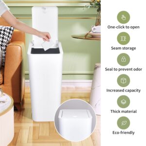 Trash Can, Plastic Garbage Can,3 Gallon Waste Basket for Bathroom, Bedroom, Modern Home Garbage Bin with Push Button, Commercial Trash Bin for Living Room, Office,Toilet, Outdoor (12L,White)