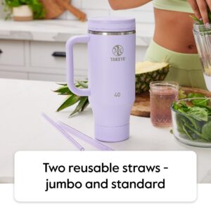 Takeya 40 oz Stainless Steel Tumbler with Lid and Two Straws, Premium Quality, Double Wall Insulated, Wiith Handle, Keep Drinks Cold for Up to 24 Hours, Matcha