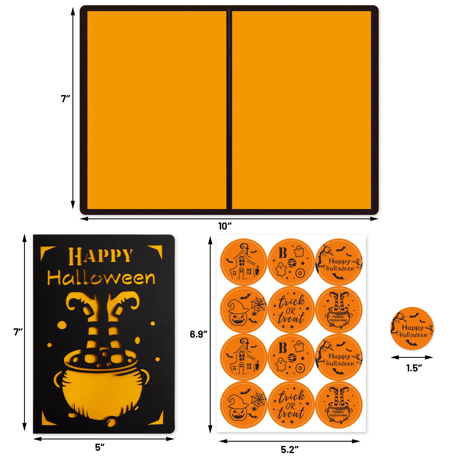 Fancy Land Halloween Cards Die Cut Design Happy Halloween Greeting Cards with Envelopes and Stickers Assortment 5” x 7”