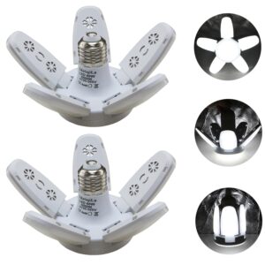 2Pack LED Garage Light Bulb, Mini 60W LED Garage Ceiling Lights 5 Adjustable Panels,6000Lumen Garage LED Light Bulb,E26 6500K Daylight LED Shop Lights for Garage,Kitchen,Indoor,Living Room,Attic Light