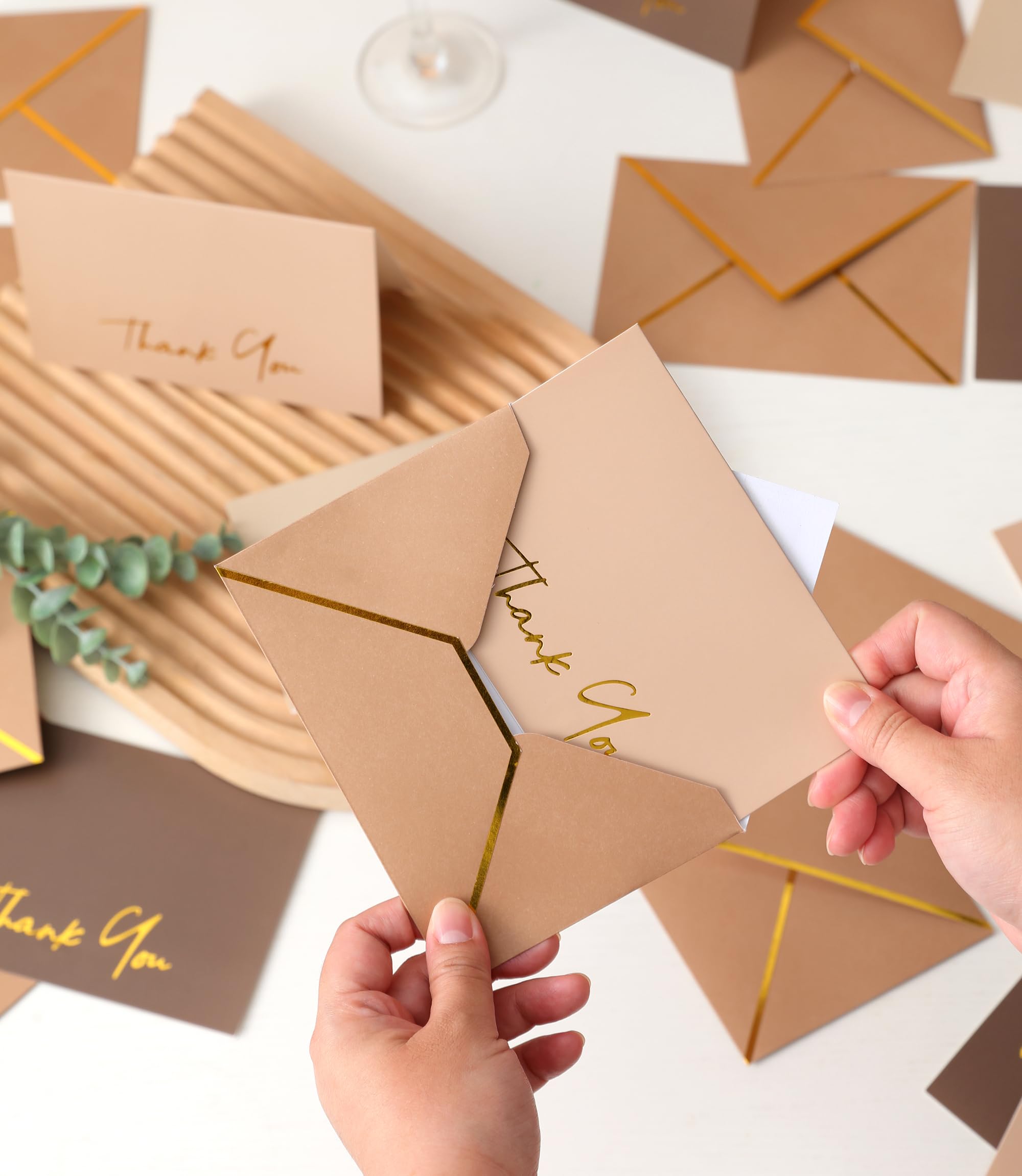 Heavy Duty Thank You Cards with Envelopes - 36 PK - Gold Thank You Notes 4x6 Inches Baby Shower Thank You Cards Wedding Thank You Cards Small Business Graduation Funeral Bridal Shower (Brown)