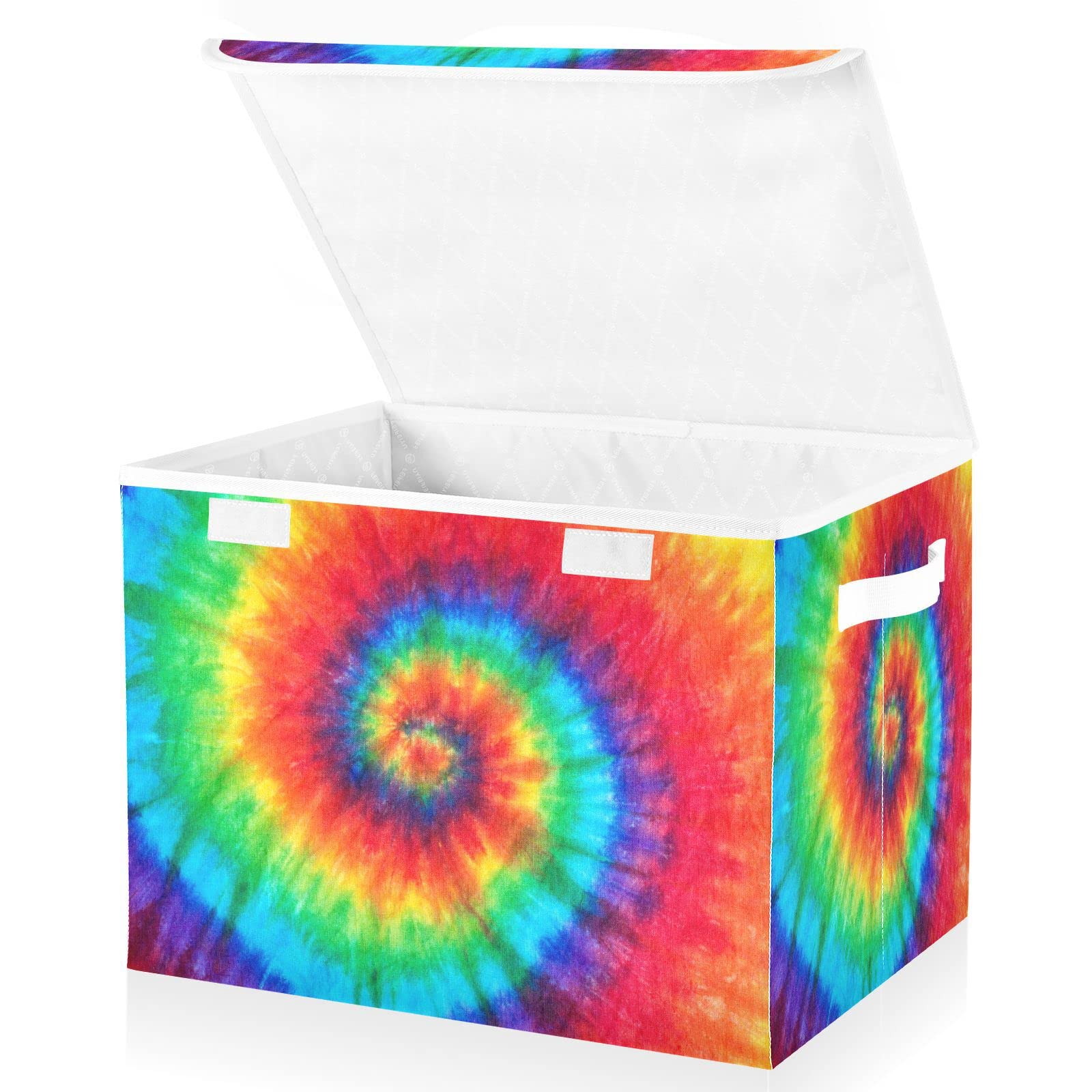 Gredecor Storage Basket Bins with Lid Spiral Tie Dye Rainbow Storage Boxes Organizer with Handle 16.5"x12.6"x11.8" Large Collapsible Storage Cube for Toys Bedroom Nursery Home