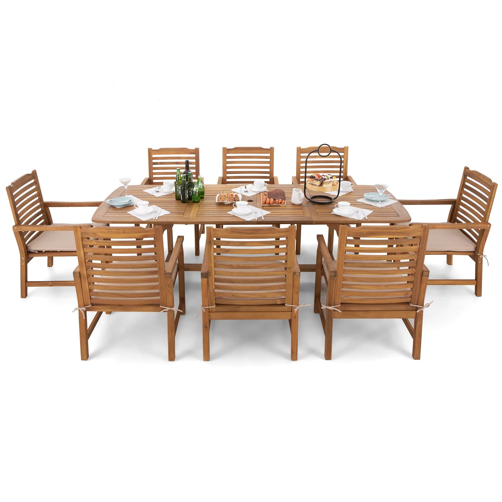 Sophia & William Patio Outdoor Table and Chairs Set, Patio Dining Sets for 8, 9 Pieces Patio Table Set Clearance for Backyard Deck Porch Outside, Acacia Wood Table Expandable with Hole and Chairs