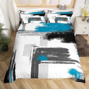 feelyou abstract comforter cover set modern abstract art bedding set for boys girls children white grey blue pattern bedding duvet cover set room decor king size bedspread cover 3pcs