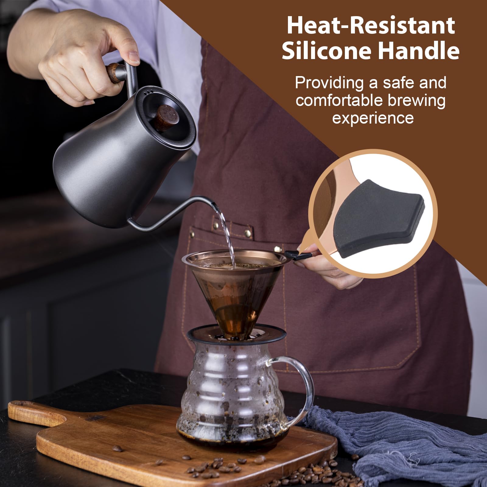 Pour Over Coffee Dripper INSINTAR Stainless Steel Drip Cone Brew Coffee Filter, Reusable Metal Coffee Strainer With Non-Slip Ring&Handle Paperless Pour Over Coffee Maker 1-4 Cup(Titanium Copper)