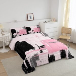 Feelyou Abstract Comforter Modern Abstract Art Comforter Set for Boys Girls Children Pink Black Pattern Bedding Set Room Decor Queen Size Duvet Set 3Pcs