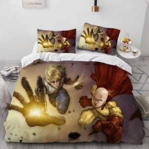 nichiyobi punch hero anime genos saitama duvet cover set 3d bedding comforter cover 3 pcs (1 duvet cover+2 pillowcases) bedding set (09,twin-68x86in+20x30in*2)