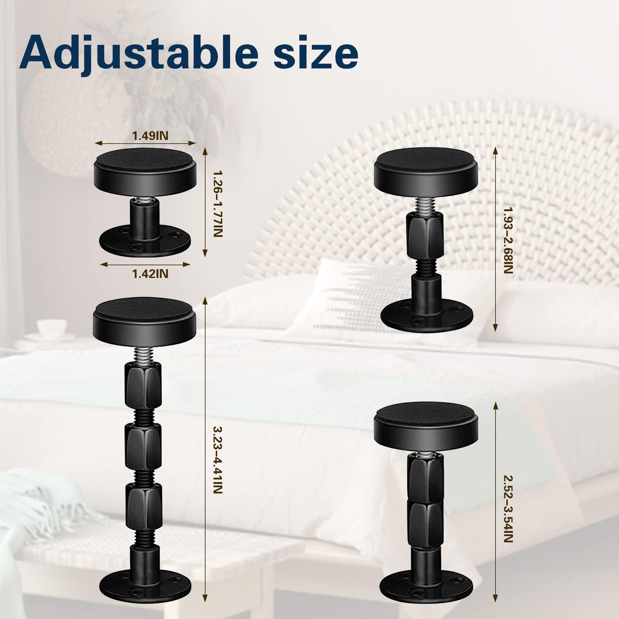 cosbur 4PCS Headboard Stoppers for Wall, Adjustable Bed Frame Anti-Shake Tool, Bed Wall Bumpers with Free Furniture Pads and Screws, Headboard Wall Protectors, Protect The Wall(1.18"-4.72")