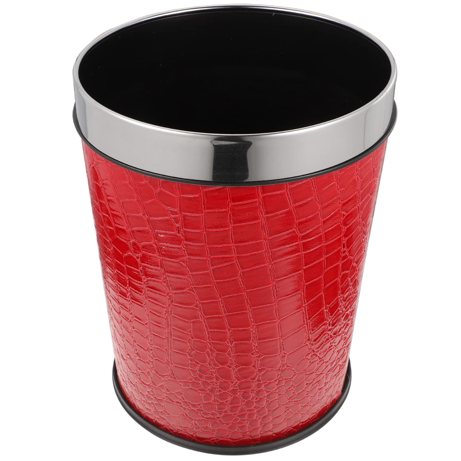 STOBOK Red Leather Trash Can, Open-Top, 11" x 11" x 11"