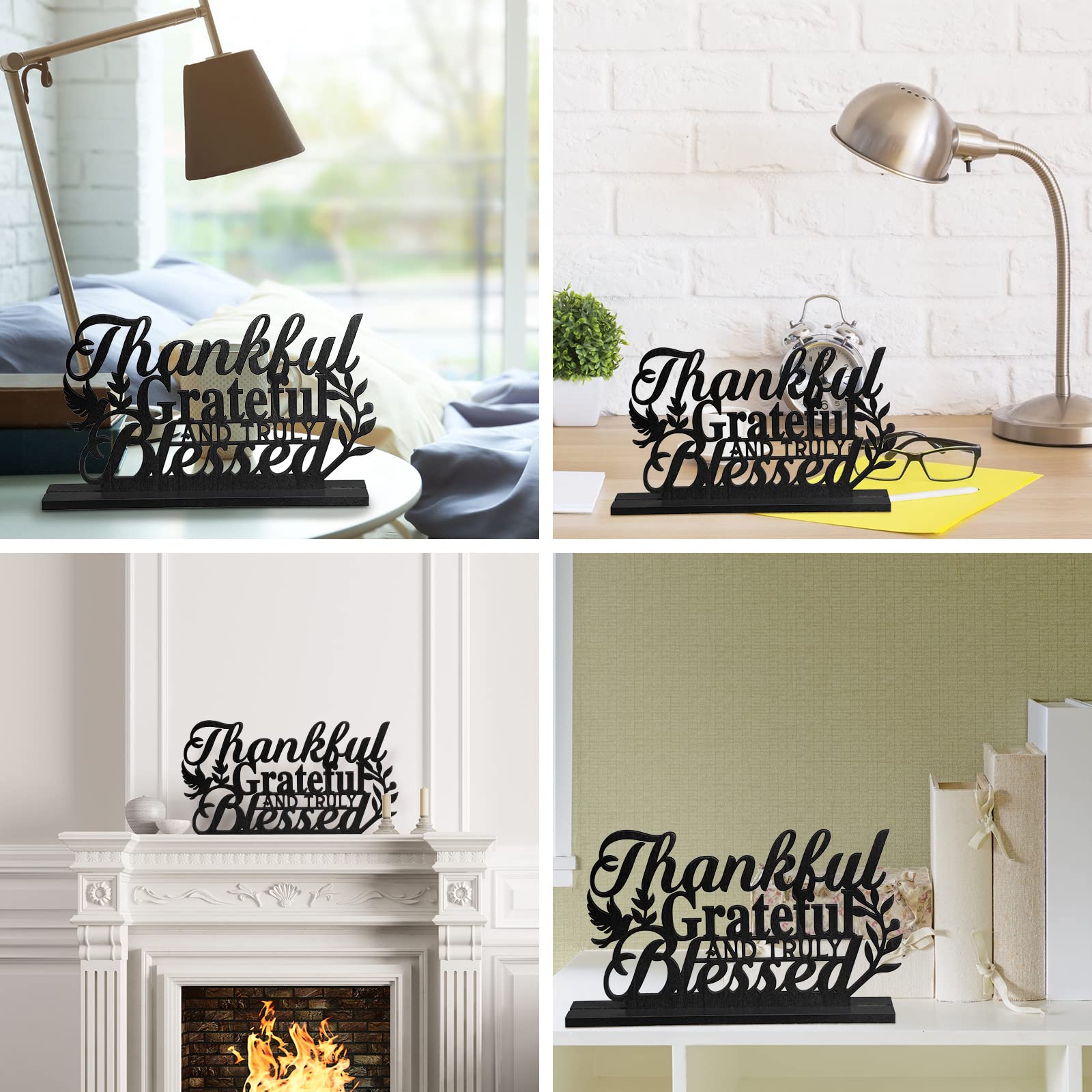 Geetery Inspirational Table Art Thankful Grateful and Truly Blessed Wooden Sign Inspirational Home Table Decoration Motivational Table Centerpieces for Home Kitchen Office Faith Gifts