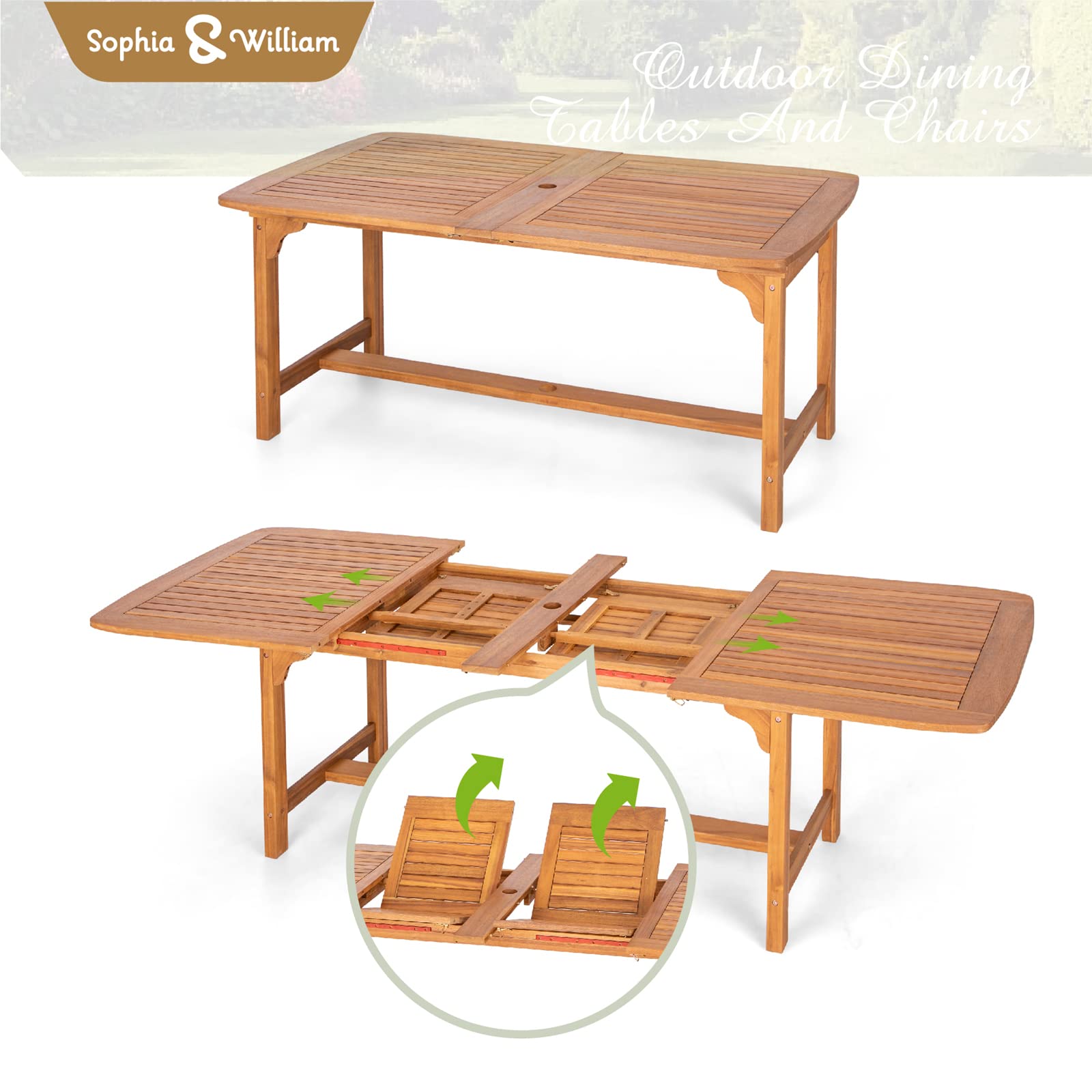 Sophia & William Patio Outdoor Table and Chairs Set, Patio Dining Sets for 8, 9 Pieces Patio Table Set Clearance for Backyard Deck Porch Outside, Acacia Wood Table Expandable with Hole and Chairs