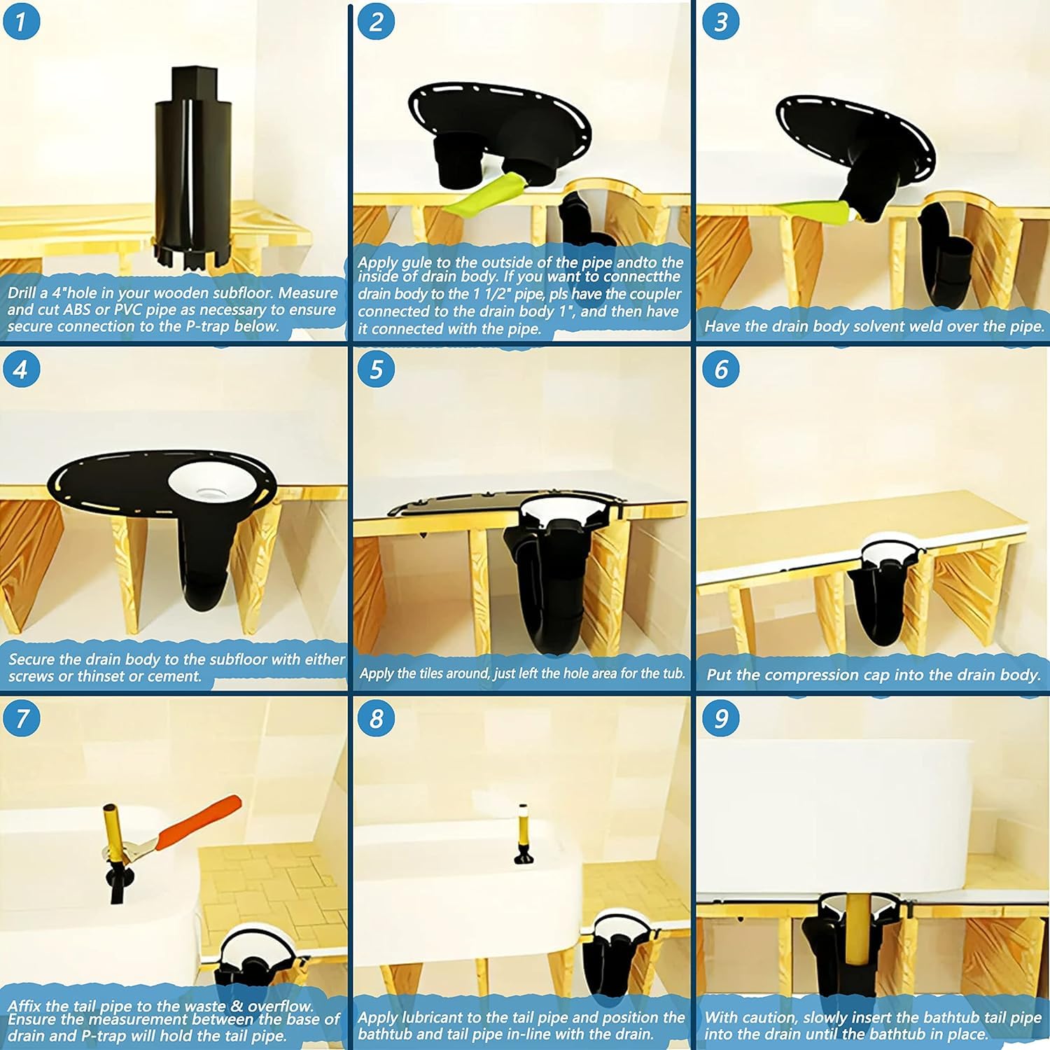 Freestanding Tub Drain Kit - Free Standing Tub Drain Rough-in kit for Freestanding Bathtub with Brass Pipe and ABS Pipe