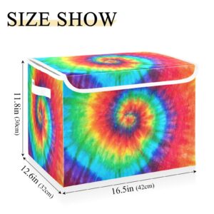 Gredecor Storage Basket Bins with Lid Spiral Tie Dye Rainbow Storage Boxes Organizer with Handle 16.5"x12.6"x11.8" Large Collapsible Storage Cube for Toys Bedroom Nursery Home