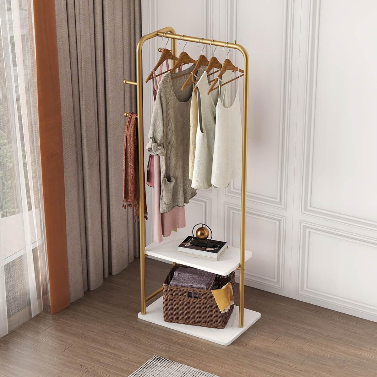 LBSLMJB Gold Metal Clothing Rack for Hanging Clothes Rack, Marble Base Heavy Duty Garment Racks for Organizer Hanging Clothes, Coats, Bag, Skirts, Shirts