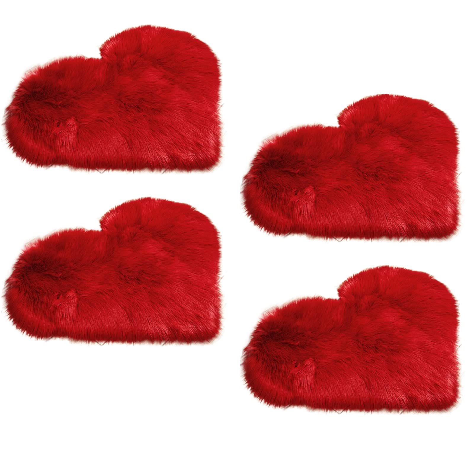 4 Pieces Heart Shaped Fluffy Faux Fur Area Rug,Small Soft Room Carpet,Floor Mats for Home Living Room Bedroom Decorations(12 x 16 Inch)