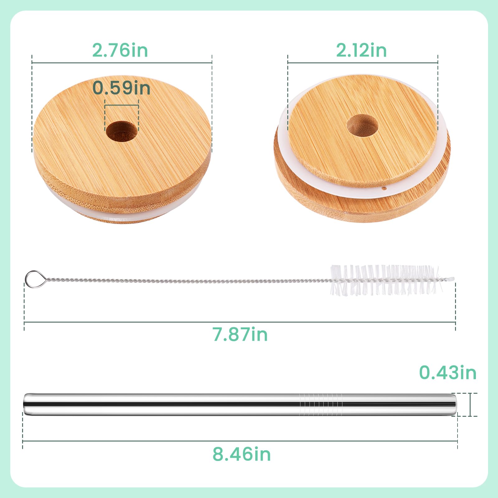 3 Pack Regular Mouth Bamboo Drinking Lid with Straw Hole and Straw Compatible with Mason Jar, Wood Drinking Lids for 70mm Regular Mouth Jar