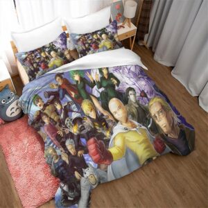 NICHIYOBI Punch Hero Anime Genos Saitama Duvet Cover Set 3D Bedding Comforter Cover 3 Pcs (1 Duvet Cover+2 Pillowcases) Bedding Set (02,Full-80x90in+20x30in*2)