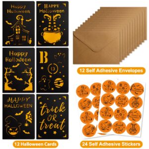 Fancy Land Halloween Cards Die Cut Design Happy Halloween Greeting Cards with Envelopes and Stickers Assortment 5” x 7”