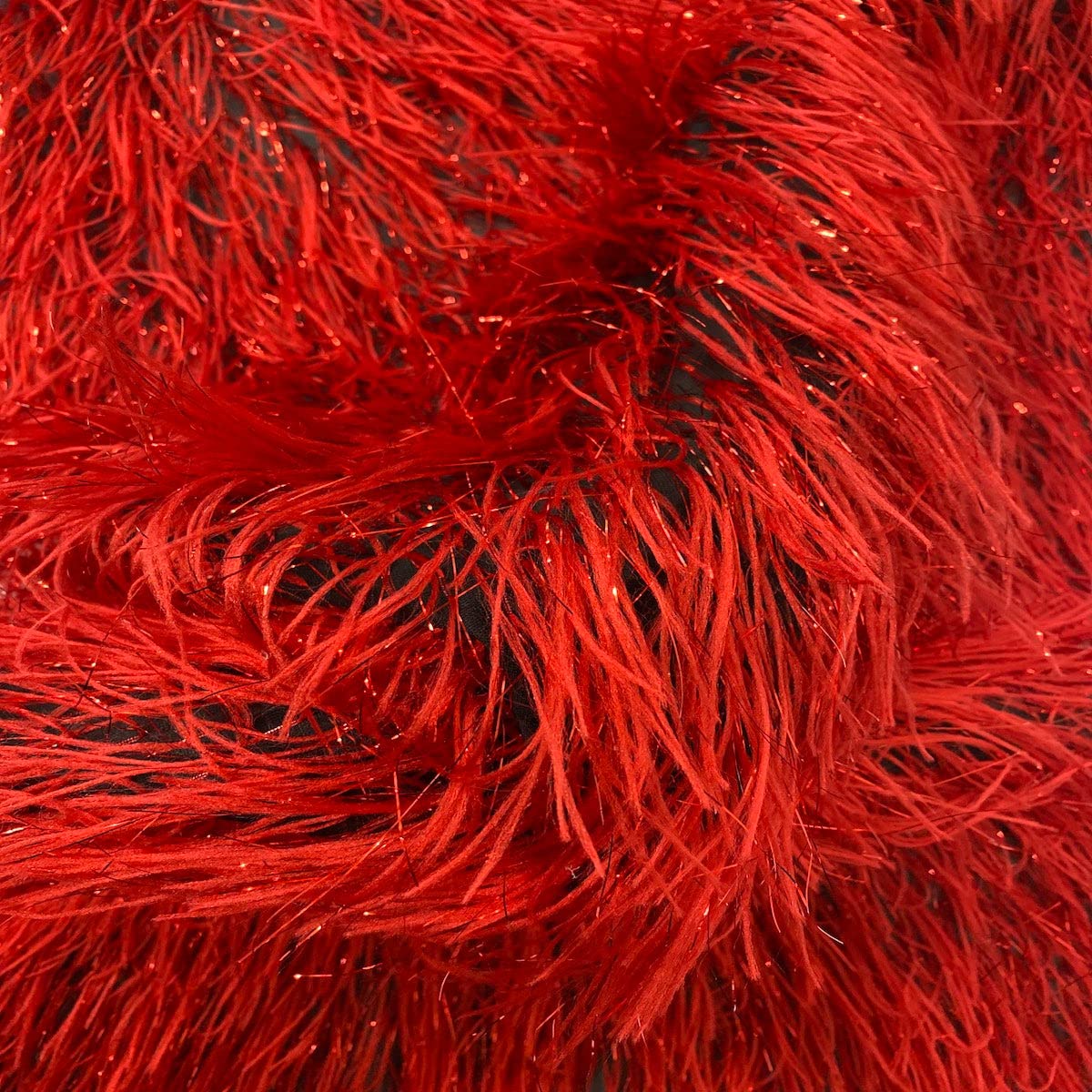 Fashion Fabrics LLC Red Metallic Faux Ostrich Feather Lace Apparel Costume Fabric - Sold by The Yard - 54"