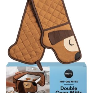 OTOTO Hot-Dog Oven Mitts Cute Funny Oven Mitts - Gifts for Dog Lovers, Dachshund Dog Themed Gifts, Double Oven Mitts Heat Resistant, Kitchen Gadgets (Brown)