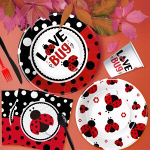 Xigejob Ladybug Birthday Party Decorations Tableware, Ladybug Party Supplies Girl, Plate, Cup, Napkin, Tablecloth, Cutlery, Straw, Lady Bug Theme Birthday Baby Shower Decorations Dinnerware | Serve 24