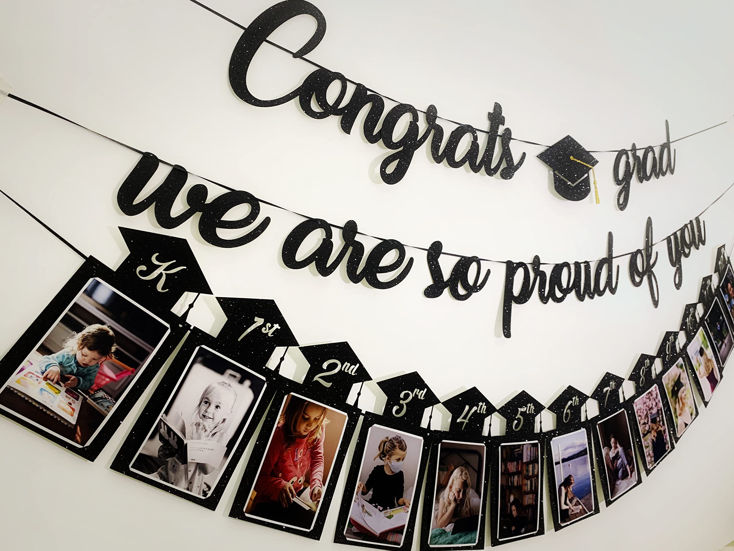 Tinbax Graduation Decorations Class of 2023 Party Supplies - Congrats Grad, We are So Proud of You Banner and K-12th Grade Graduation Photo Banner (Pre-Strung)