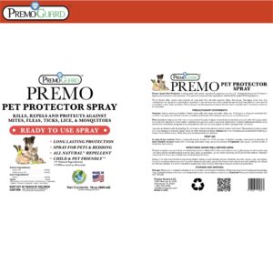 Pet Protector by Premo Guard 16 oz – Mite, Flea, Tick, & Mosquito Spray for Dogs, Cats, & Other Pets – Natural Plant Based Protection for Control, Prevention, & Treatment