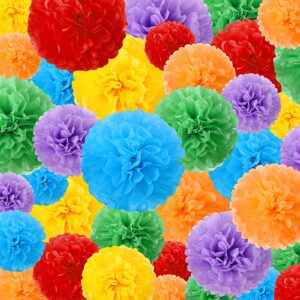 estune 48 pcs tissue paper pom poms 14''/ 12''/ 10''/ 8''/ 6'' tissue paper flowers decorations for wedding birthday bridal shower baby shower decor (rainbow)