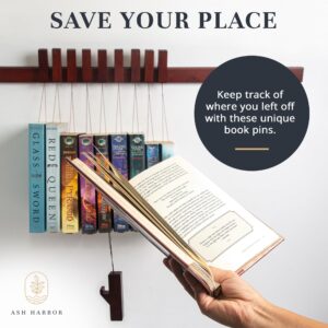 Ash Harbor Wall Book Organizers Hanging Pins - Extra Pins for Floating Shelves Wall Mounted, Extra Hardwood Hanging Pins for Floating Bookshelves, Ideal for Book Lovers, (Dark Finish)