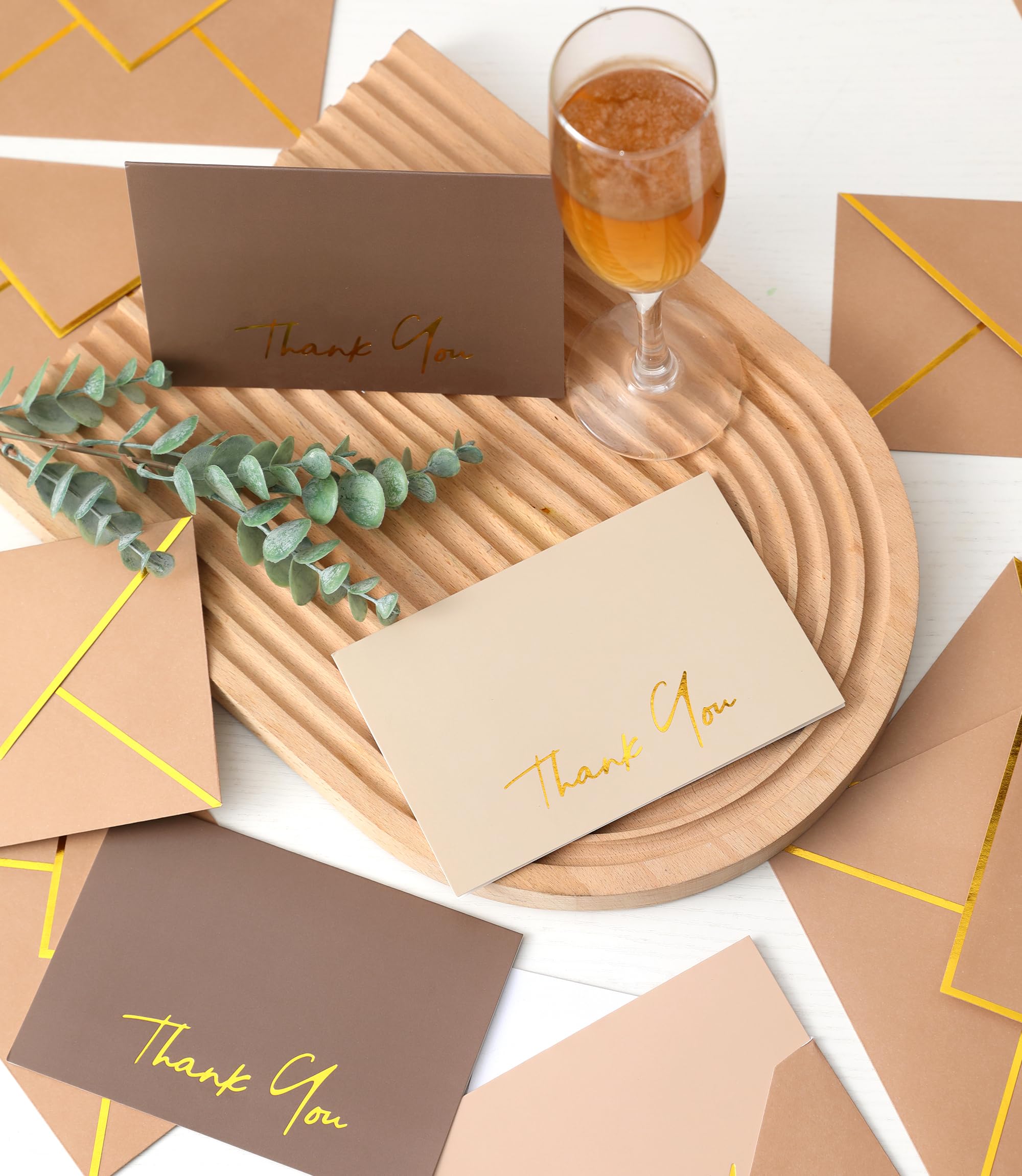 Heavy Duty Thank You Cards with Envelopes - 36 PK - Gold Thank You Notes 4x6 Inches Baby Shower Thank You Cards Wedding Thank You Cards Small Business Graduation Funeral Bridal Shower (Brown)