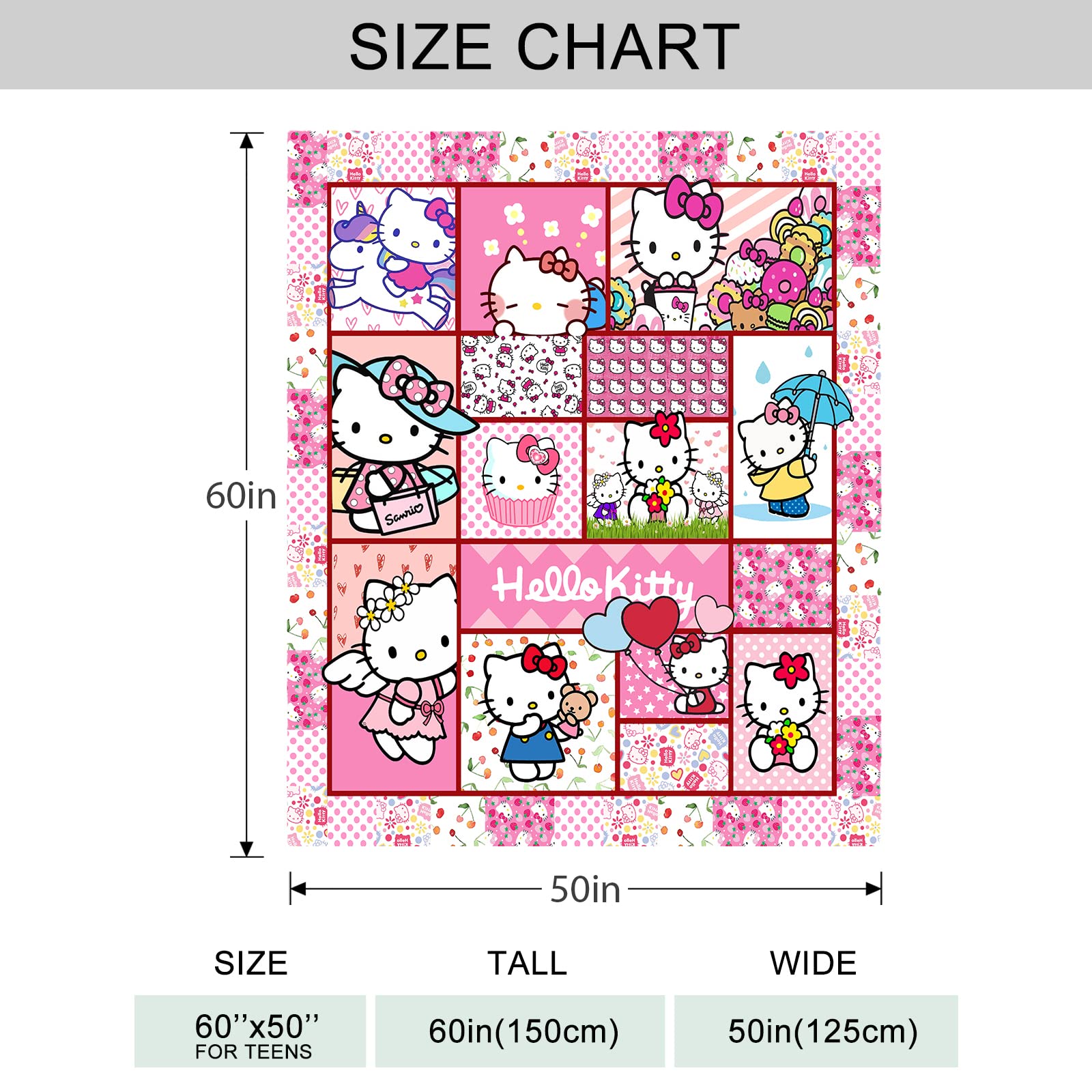 Kawaii Blanket for Kids & Adults, Ultra-Soft Cozy Flannel Fleece Throw Blankets, Smooth Warm Fuzzy Plush Blankets for Sofa Bed 60"x50"